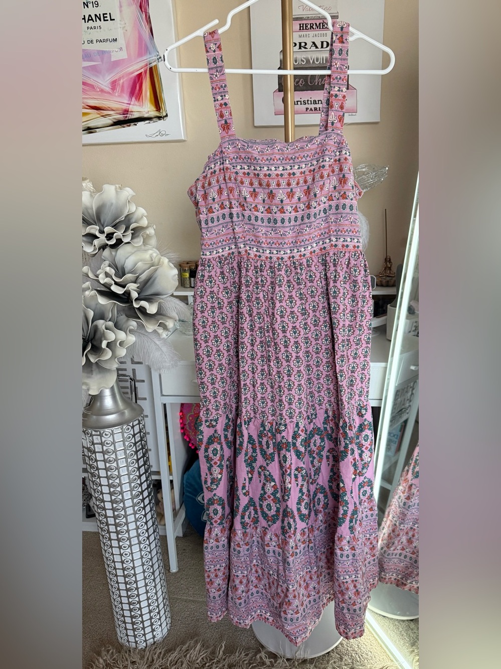 Knox Rose Pink Printed Maxi Dress with Smocked Bodice